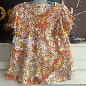 Vibrant Paisley Short Sleeve Crochet Top M
